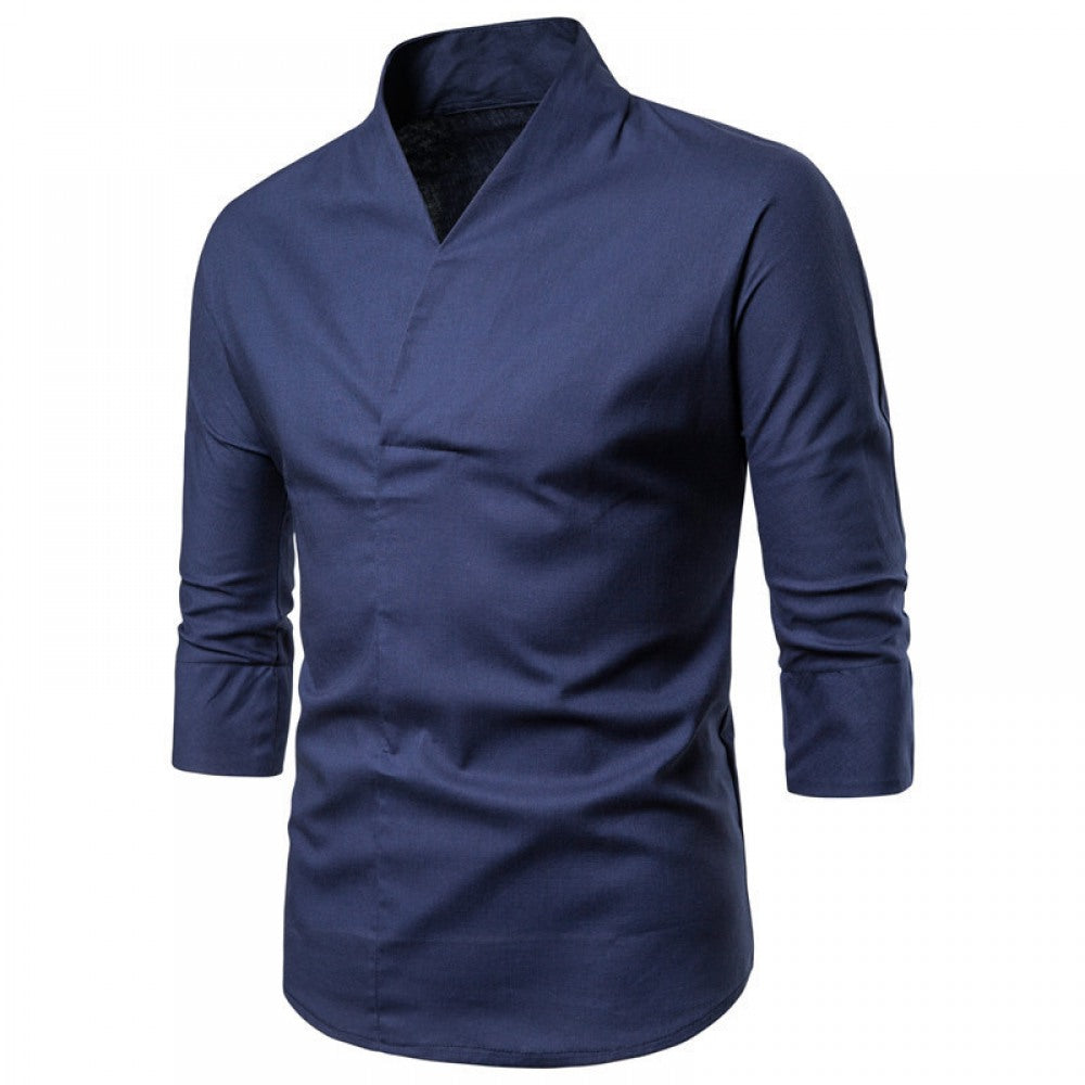 Men's Retro Plus Size Cotton and Linen Casual  T-Shirt