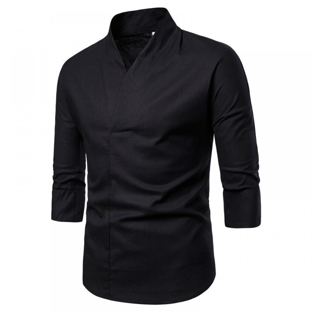 Men's Retro Plus Size Cotton and Linen Casual  T-Shirt