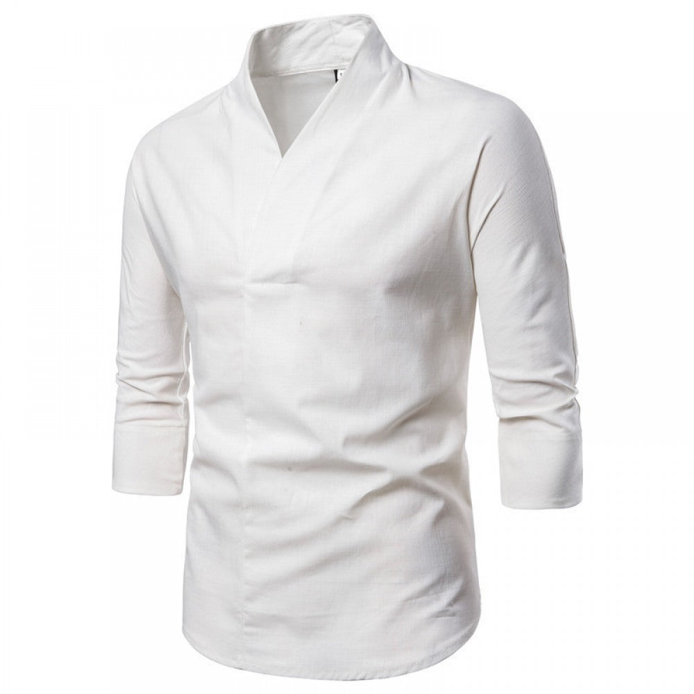 Men's Retro Plus Size Cotton and Linen Casual  T-Shirt