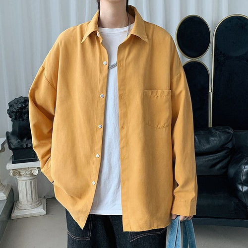 Men's Loose Solid Color Long Sleeve Shirt