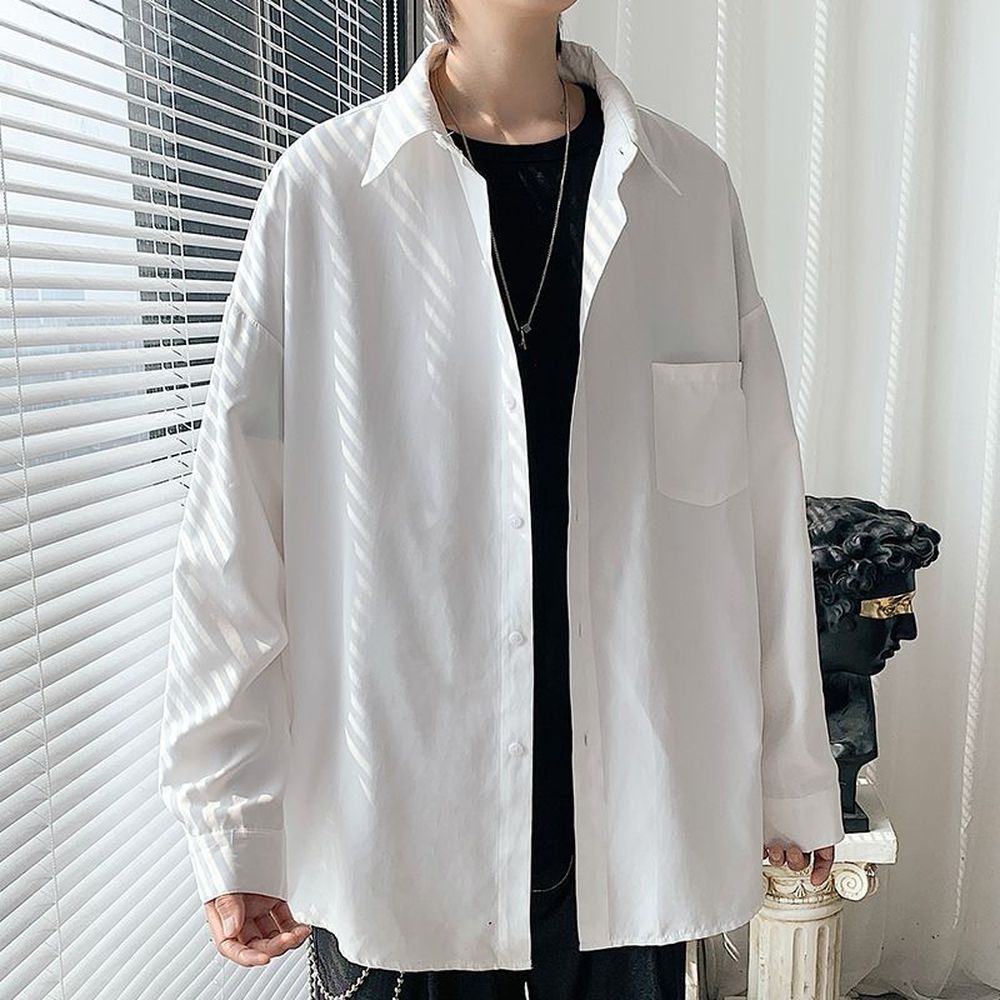 Men's Loose Solid Color Long Sleeve Shirt