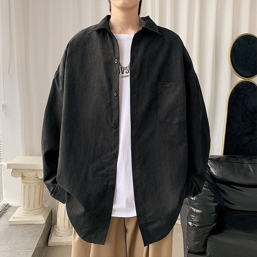 Men's Loose Solid Color Long Sleeve Shirt