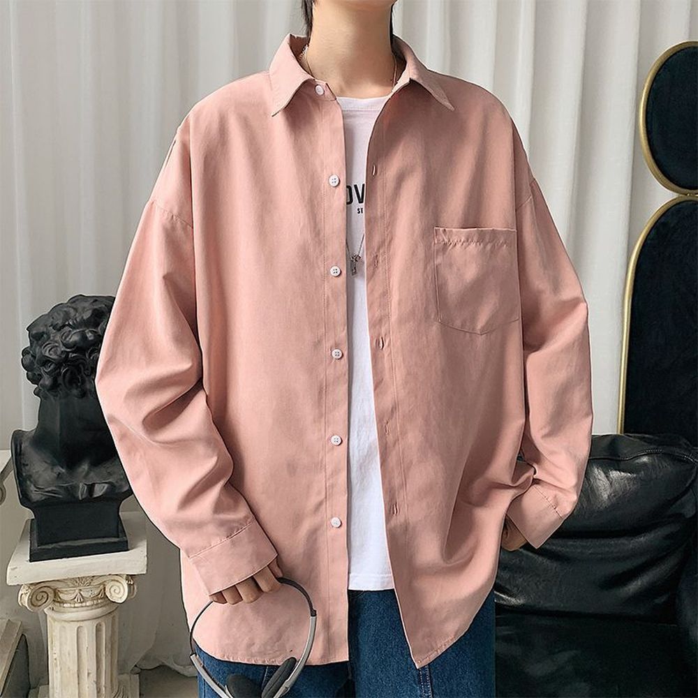 Men's Loose Solid Color Long Sleeve Shirt