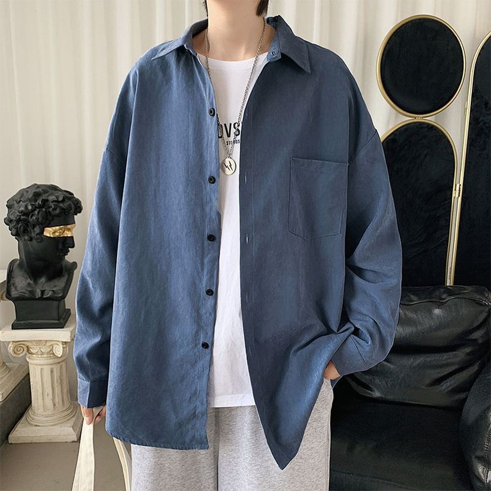 Men's Loose Solid Color Long Sleeve Shirt