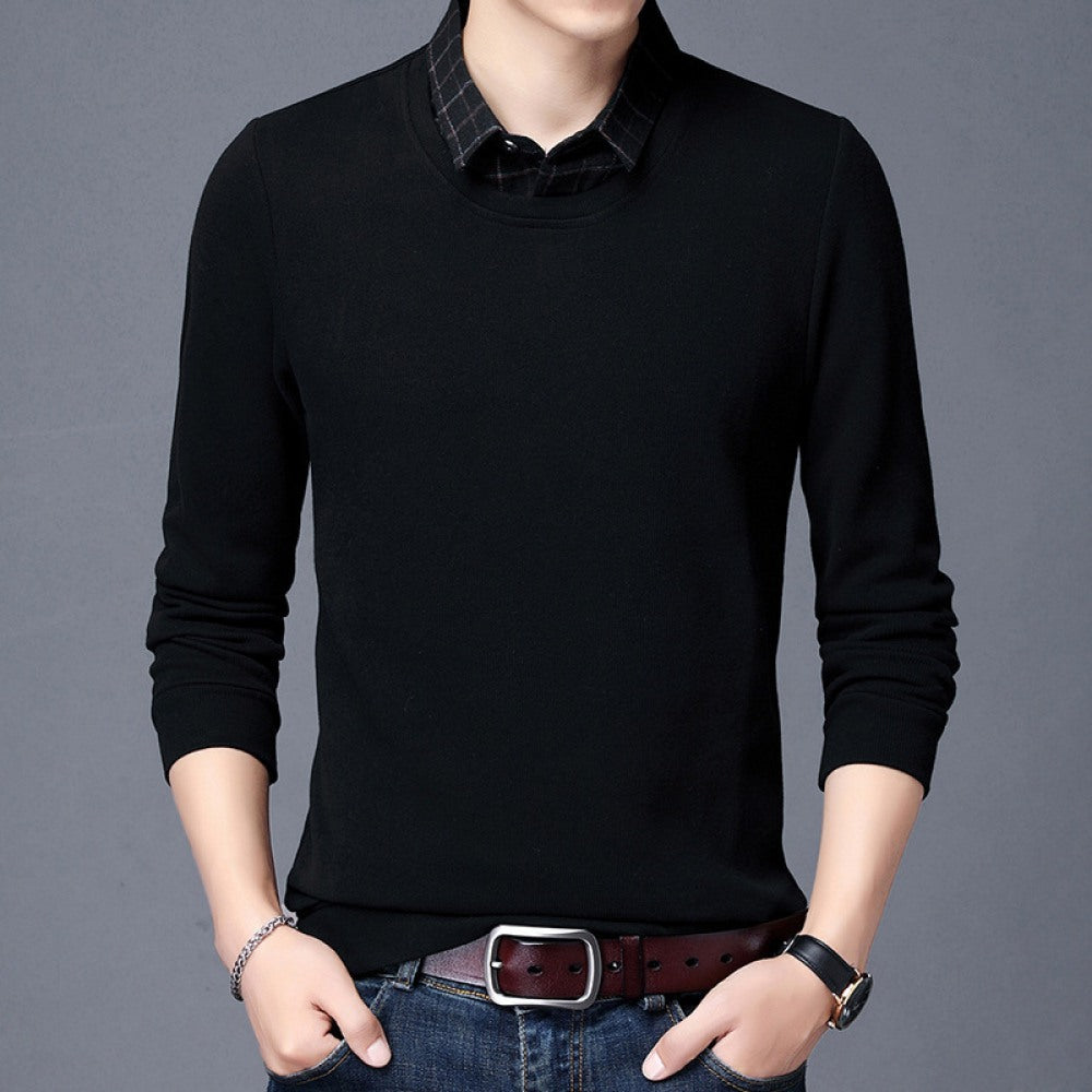 New Men's Long-Sleeved Slim Collar Solid Color Shirt