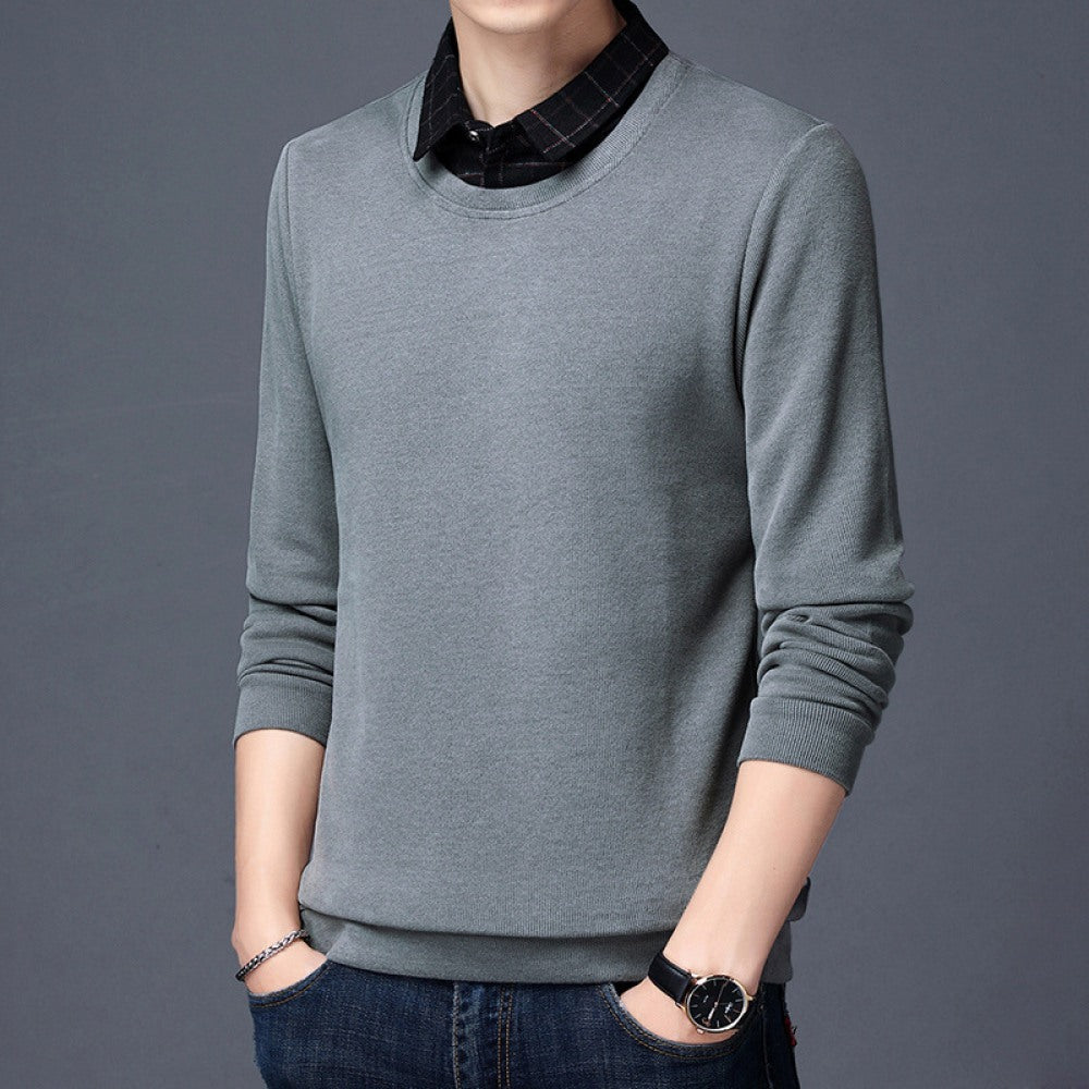 New Men's Long-Sleeved Slim Collar Solid Color Shirt