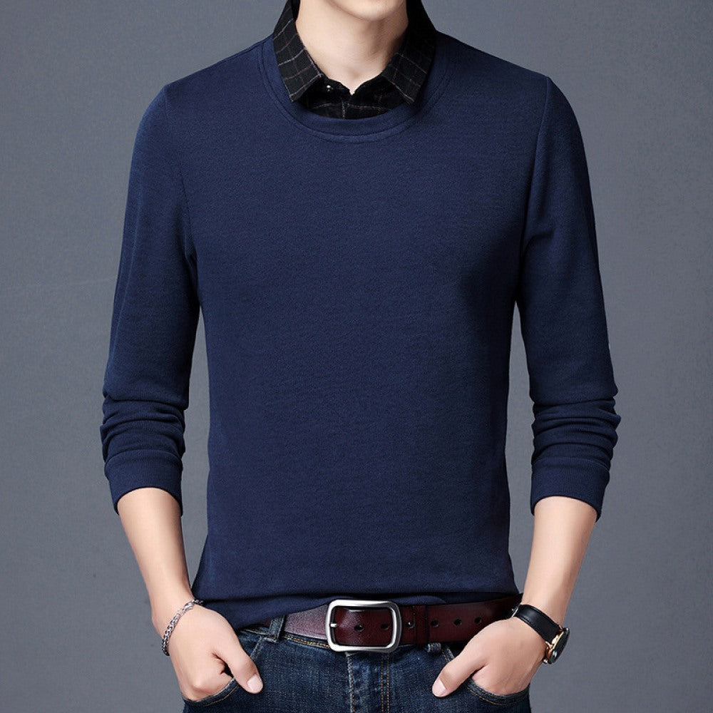 New Men's Long-Sleeved Slim Collar Solid Color Shirt