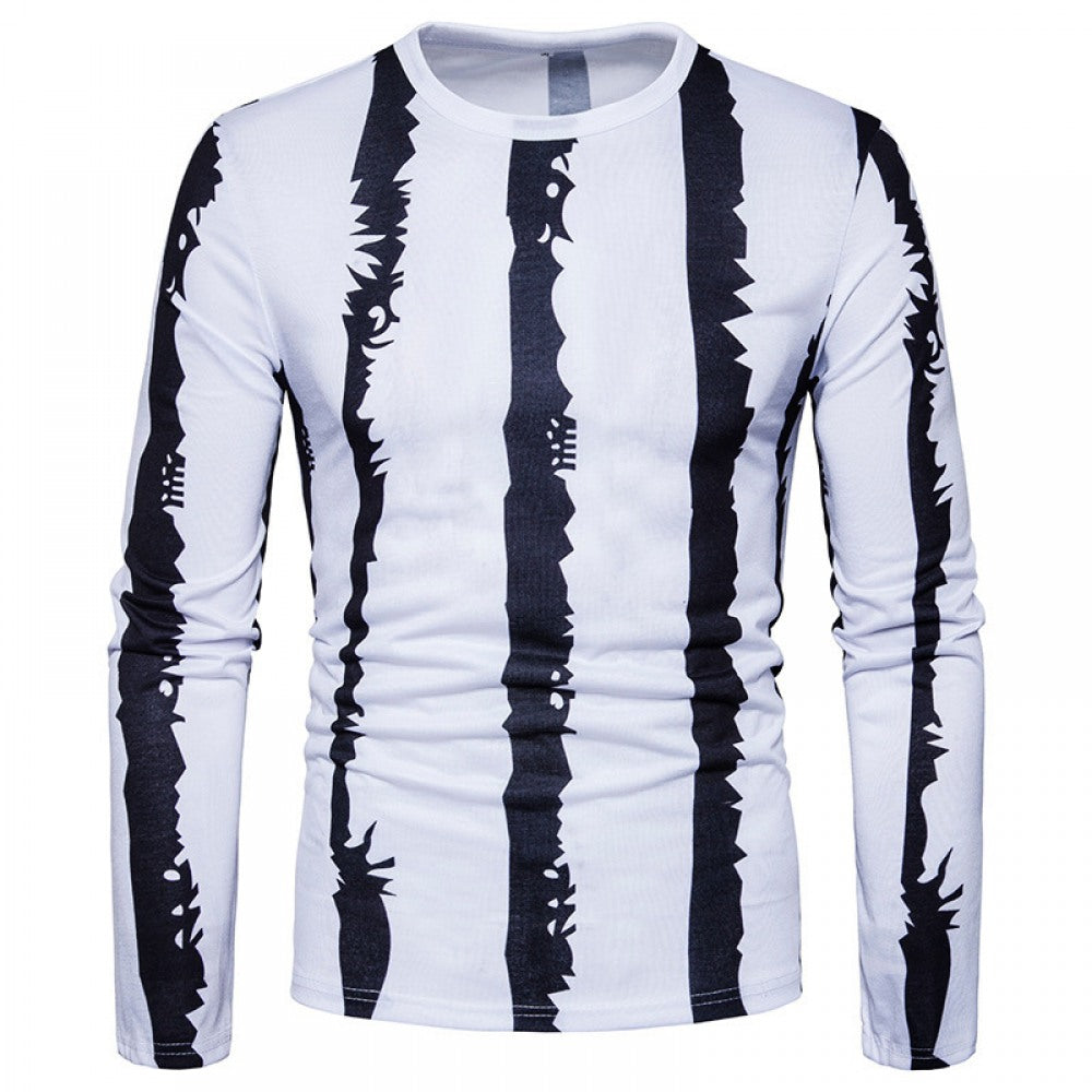 Men's Black and White Strip Casual Fashion T-Shirt