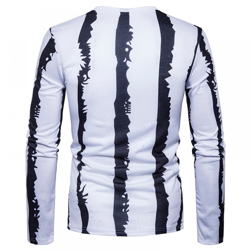 Men's Black and White Strip Casual Fashion T-Shirt