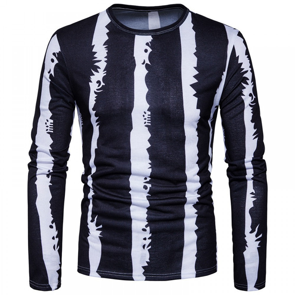 Men's Black and White Strip Casual Fashion T-Shirt