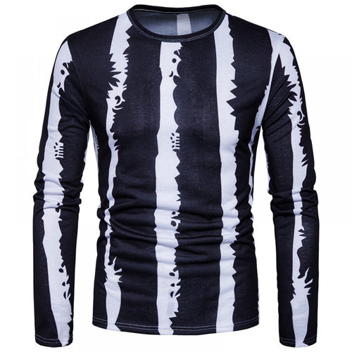 Men's Black and White Strip Casual Fashion T-Shirt