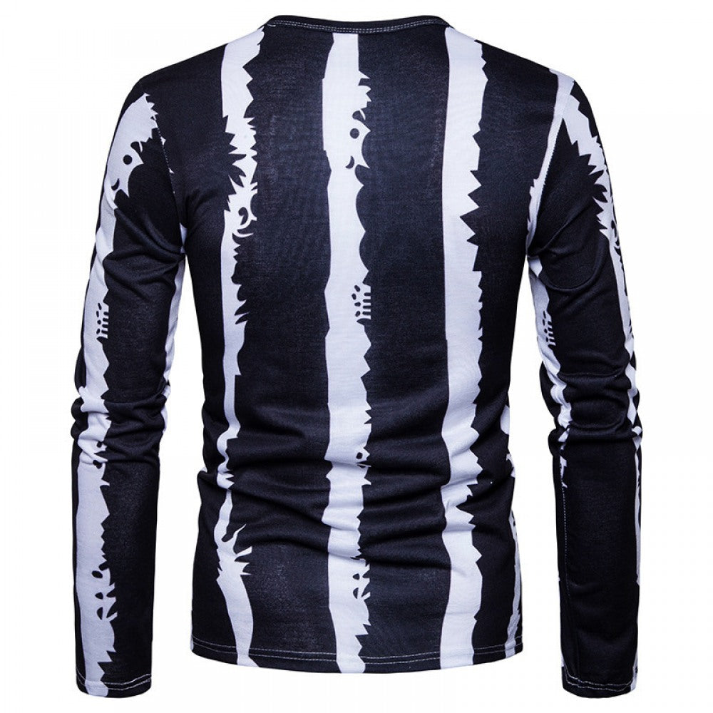 Men's Black and White Strip Casual Fashion T-Shirt
